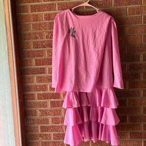Vintage Hot Pink Layered Ruffled Midi Dress Size Medium